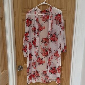 No Boundaries Sheer Floral Kimono - Red and Cream